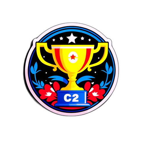 Sticker với cúp trang trí đẹp và chữ "Kết quả C2"