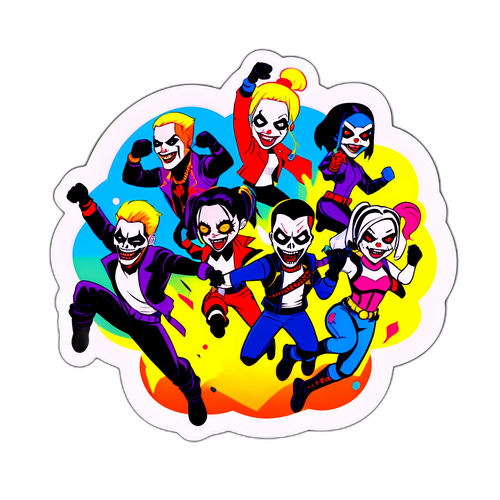Κομιξ στυλ αυτοκόλλητο με χαρακτήρες της Suicide Squad