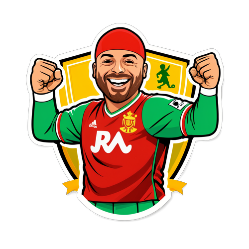 Ein lebhaftes Sticker von Pepe Reina, umgeben von Trophäen und Ruhm