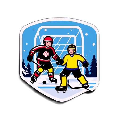 Sticker thể hiện sự kết hợp giữa thể thao mùa đông và bóng đá