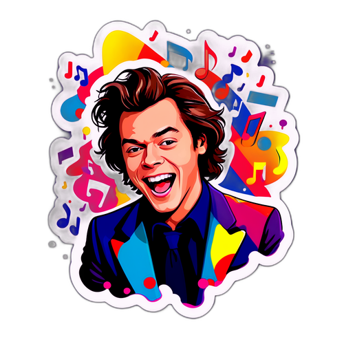 Un adesivo divertente di Harry Styles con note musicali colorate