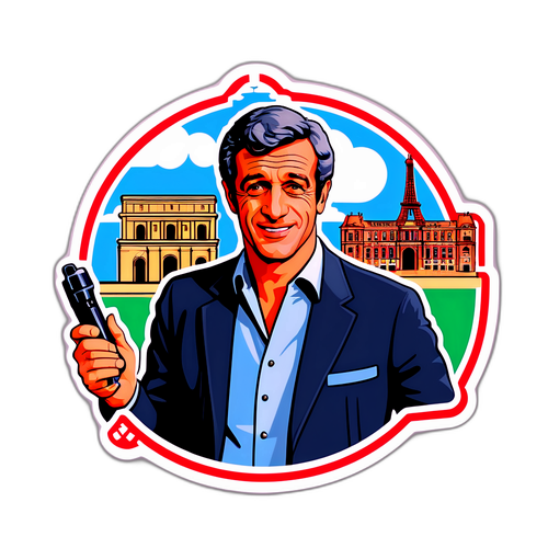 Umělecká nálepka Jean-Paul Belmonda s francouzskými památkami