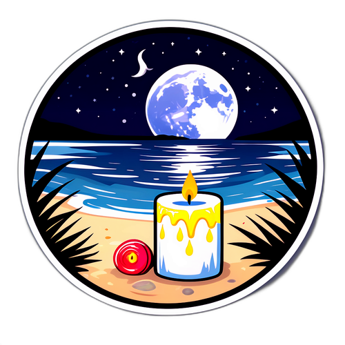 Peisaj de plajă nocturnă cu lună plină