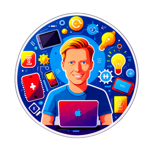 Innovativ sticker med teknik och digitala symboler