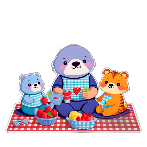 Masayang Pamilya ng Hayop sa Picnic