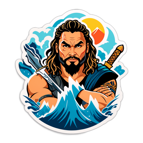 Stiker Jason Momoa dengan Unsur Air, Pedang, dan Alam