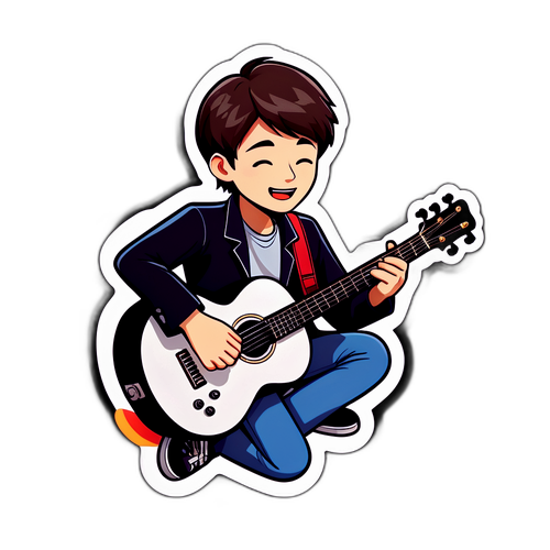 이 지훈의 음악 여정을 표현한 만화 스타일 스티커