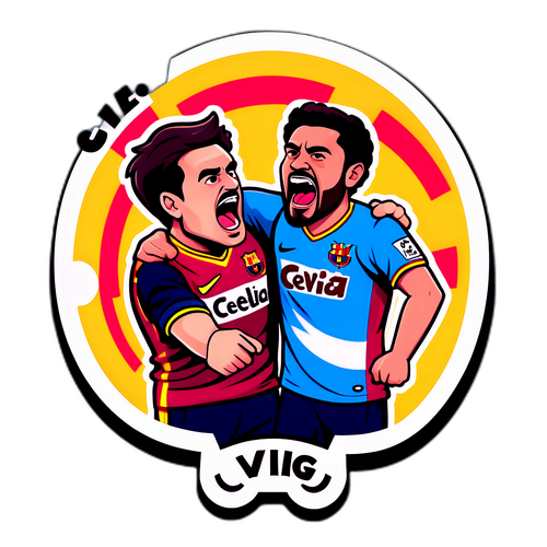 Rolig cartoon av Celta Vigo och Barcelona fans som argumenterar
