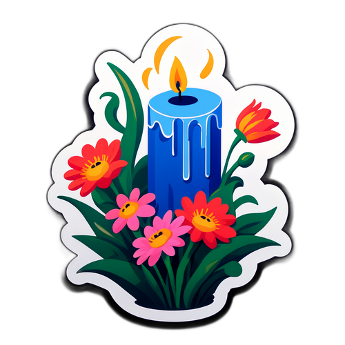 Szomorú gyertya és virágcsokor