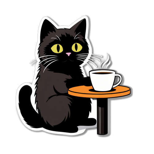 コーヒーを飲む猫？モノクロ街角の新たな癒しキャラ登場！