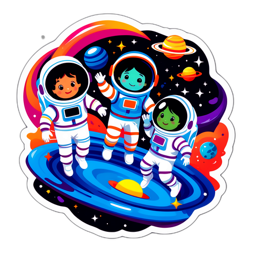 Gyermekek játszanak a gravitációs erőkkel, lebegve az űrben