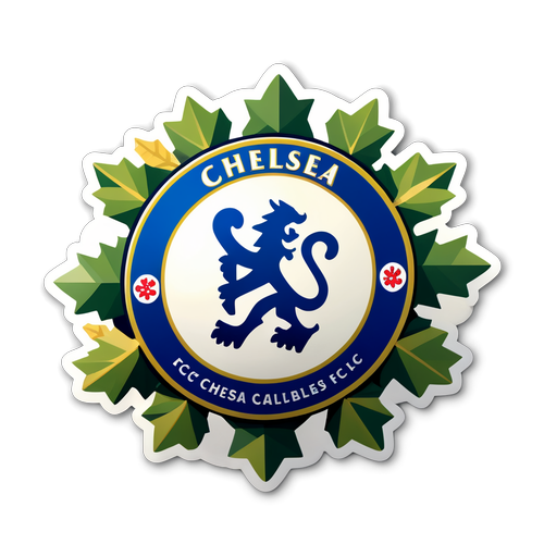 Moderne klistremerke med Chelsea FCs emblem og juletidelementer