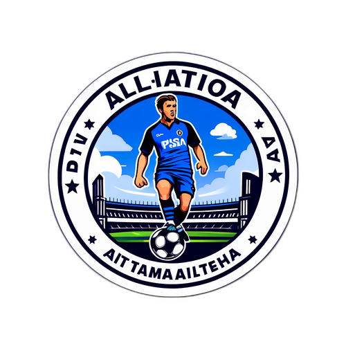 Az Atalanta–Pisa mérkőzés emlékére készült grafikus sportstílusú illusztráció