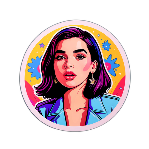 Trendy Sticker van Dua Lipa in Retro Kleuren