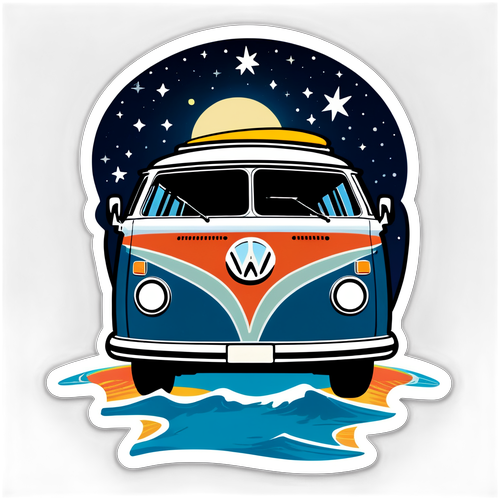 Vintage Camper Van Under Starry Night Sticker