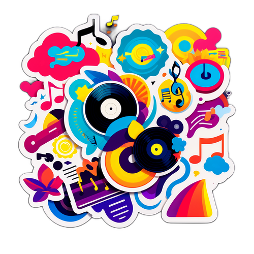 音楽テーマのカラフルなステッカー