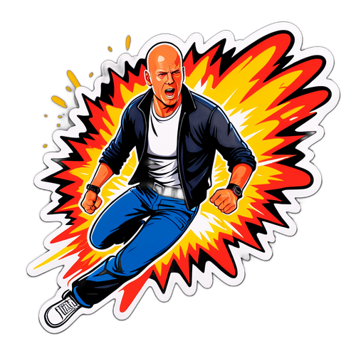 Autocolant jucăuș cu Bruce Willis ca erou de acțiune