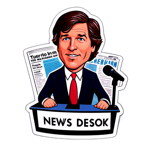 Caricature of Tucker Carlson at News Desk