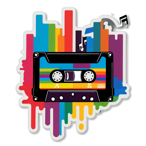 Unleash Your Inner Music Lover with This Retro Rainbow Cassette Tape Sticker!