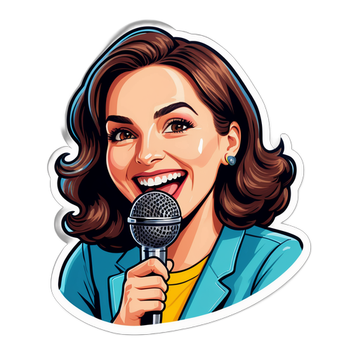 Fröhliches Porträt von Laura Wontorra mit Mikrofon