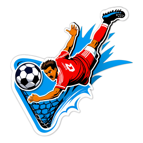 Opwindende sticker van een voetbal die het net raakt tijdens de Estoril - Benfica wedstrijd