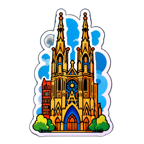 Sticker cu Sagrada Familia și Turnul Belfort din Brugge