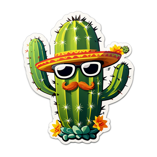 Quirky Cactus with Sunglasses and Sombrero Sticker