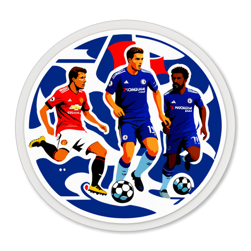Design nálepky s fotbalovými scénami z utkání Chelsea a Manchester United