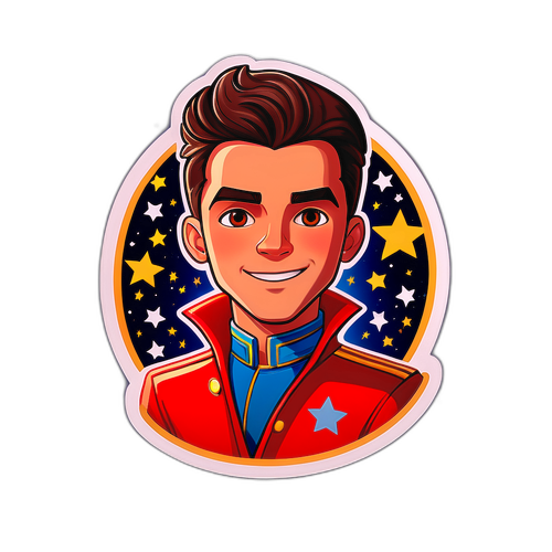 Stijlvolle sticker van Lucas Bravo met glanzende achtergrond