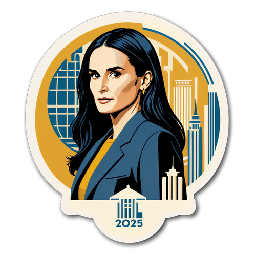 Plakat Demi Moore w stylu brutalistycznym na Złotych Globach 2025