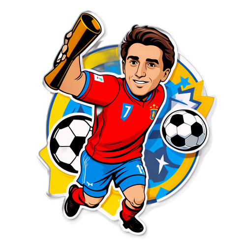 Ilustrasi Franco Mastantuono dalam Pose Heroik