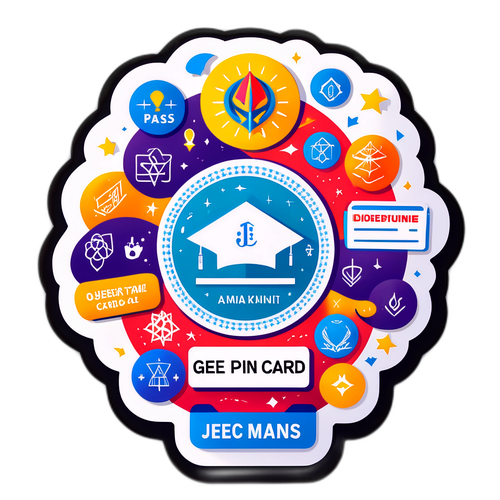 प्रेरणादायक डिज़ाइन जिसमें JEE मेन प्रवेश पत्र, प्रोत्साहक वाक्यांश और शैक्षणिक प्रतीक शामिल हैं