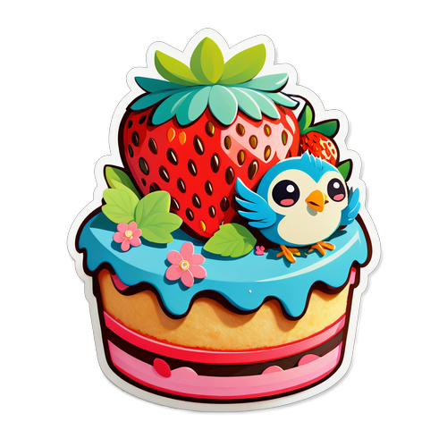 可愛小鳥與草莓蛋糕貼紙