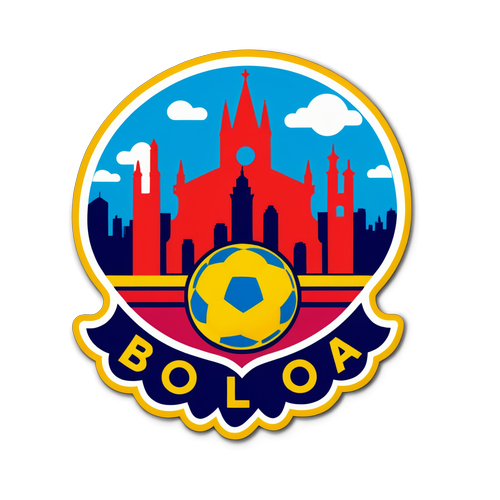 Logo Iconico del Bologna FC con Sfondo Calcio e Skyline di Bologna