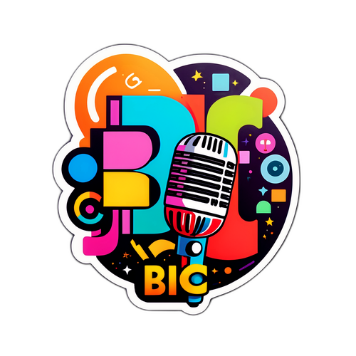 Logo creativ BBC cu litere jucăușe și un microfon vintage