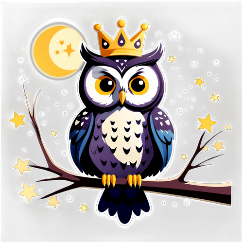 Majestic Owl with Crown and Night Sky