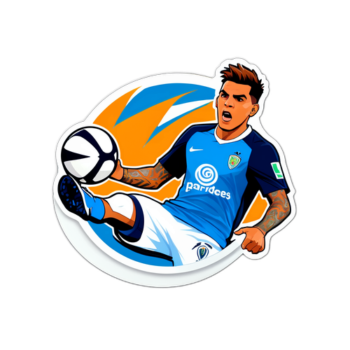 Diseño de un sticker de 'Leandro Paredes' en acción de disparo preciso