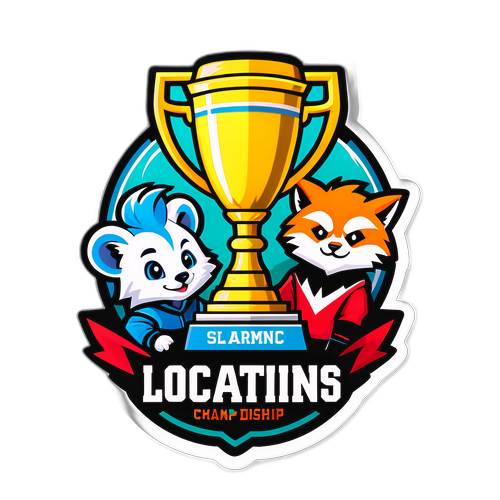 Värikäs tarra LEC:lle, jossa näkyvät huipputiimit ja mestaruuspalkinto