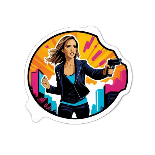 Actionfylld klistermärke med Jessica Alba