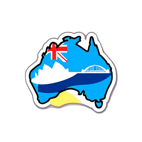 オーストラリアのランドマークとオーストラリアドルのシンボルの魅力的なステッカー