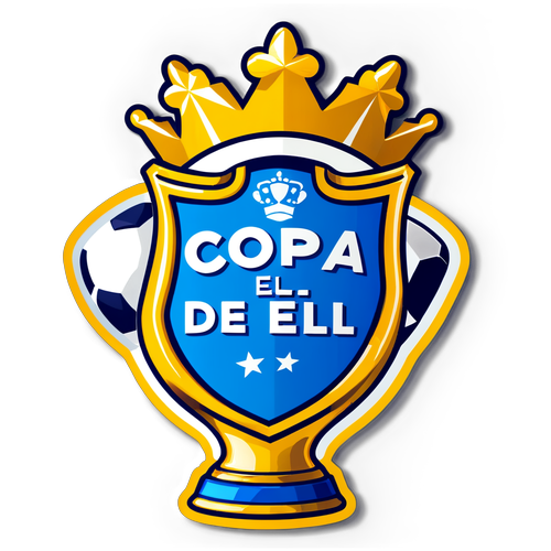 Sticker con la frase 'Copa del Rey' en un fondo de fútbol, acompañado de un trofeo dorado