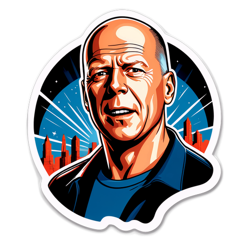 Ilustración de una escena icónica de película con Bruce Willis