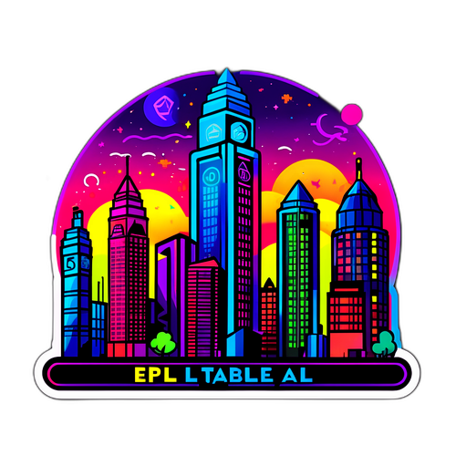 Gambaran Seni Jadual EPL sebagai Pemandangan Bandar Berwarna-warni pada Malam Hari