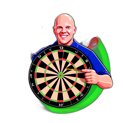 Sticker von Michael van Gerwen in triumphierender Pose mit Dartboard im Hintergrund