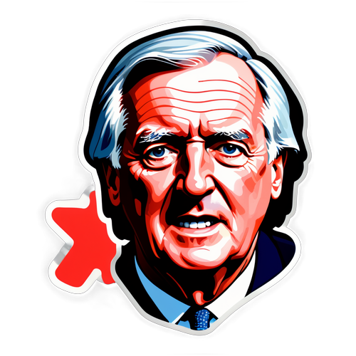 Sticker représentant Michel Barnier avec l'Assemblée nationale et des éléments sur la censure et le budget 2025