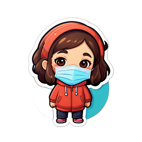 마스크를 쓴 귀여운 캐릭터 스티커