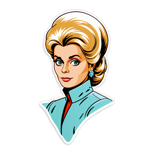 Nálepka Catherine Deneuve s ikonickým účesem a retro oblečením