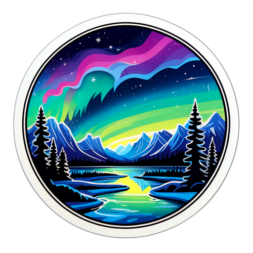 Наклейка с элементами северного сияния и природных капиталов, таких как Новый Уренгой