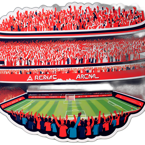 Stylizovaná nálepka s pohledem na zápas Arsenal