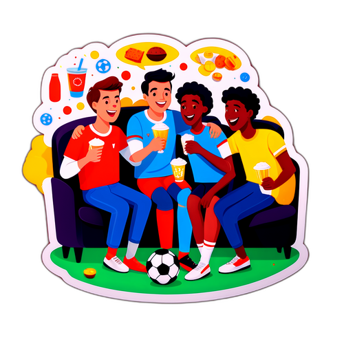 Amigos disfrutando un partido de fútbol en casa